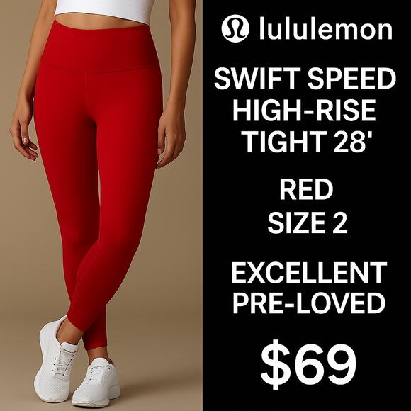 Lululemon Swift Speed High-Rise Tight 28″ Red, Size 2 - Picture 1 of 6